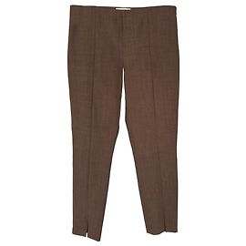 Pantalones de talle alto de corte cónico The Row en lana marrón