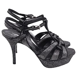 Saint Laurent Tribute Plateau-Sandalen mit Glitzer in schwarzem Wildleder - Yves Saint Laurent