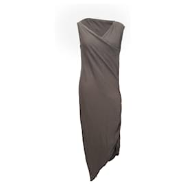 Vestido midi drapeado con cuello en V Rick Owens en algodón gris