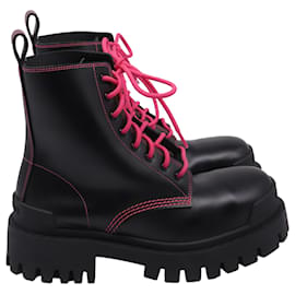 Balenciaga Strike Combat Boots in Black Calfskin Leather