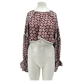 Autre Marque Crop top de manga larga granate con motivos blancos
