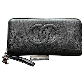 Portafoglio lungo Chanel in pelle nera