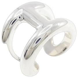 Bague Osmo à large bandeau argenté Hermès