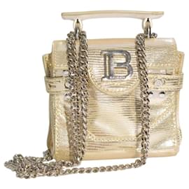 Balmain B-Buzz 23 Mini Borsa a Tracolla Oro Metallizzato Effetto Lucertola