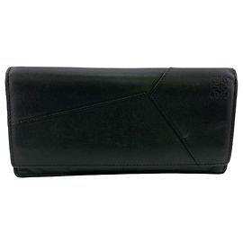 Portafoglio lungo bi-fold in pelle nera Loewe