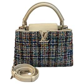 Louis Vuitton Capucines Multicolor Tweed and White Leather Handbag