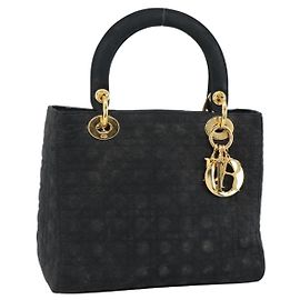 Borsa Christian Dior Lady Dior Canage in tela nera e oro Autentica ep14827