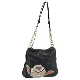 CHANEL Wild Stitch Chain Shoulder Bag Lamb Skin Black Gold CC Auth 185441M