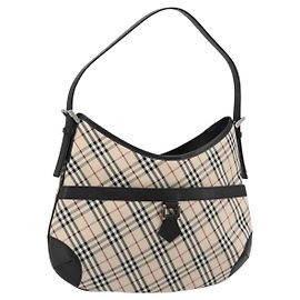 Borsa a Spalla BURBERRY Nova Check in Tela e Pelle Beige Argento Auth ka4754V