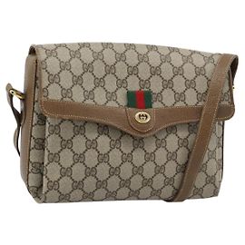 Bolso GUCCI GG Supreme Web Sherry Line PVC Beige Oro 904 02 084 Auth ep14773