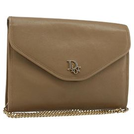 Borsa a tracolla con catena Christian Dior in pelle beige oro Auth BA13392