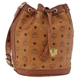 Borsa a tracolla MCM Vicetos Logogram Purse PVC Pelle Marrone Oro Auth ar13940
