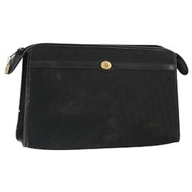 Clutch Christian Dior Trotter Canvas Black Gold Auth 185202