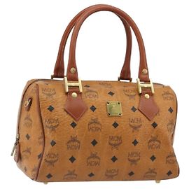 Borsa Mini Boston Vicetos Logogram MCM in PVC e pelle marrone con dettagli dorati Autentica ki6685