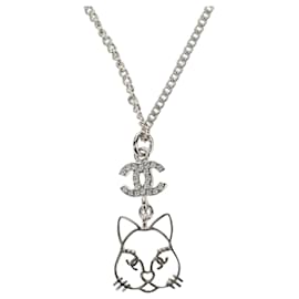 Collana CHANEL COCO Mark Cat in metallo Argento CC Autentica 184248M