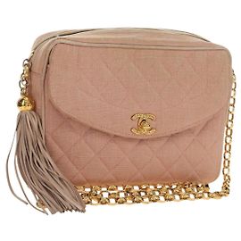 CHANEL Matelasse Chain Shoulder Bag Canvas Pink Gold CC Auth 183065M