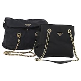 Borsa Tote con Catena PRADA Nylon 2 Set Navy Black Auth am11754 - Prada