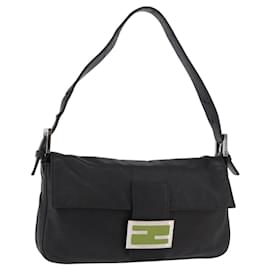 Borsa a Spalla FENDI Mamma Baguette in Pelle Nera Argento Autentica 185435SAV