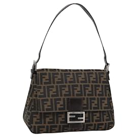 FENDI Zucca Canvas Mamma Baguette Shoulder Bag Black Brown Auth 185374V