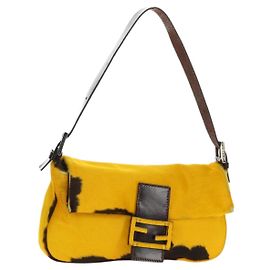 Borsa a tracolla FENDI Mamma Baguette in pelle Harako Giallo Argento Auth 184727SAV