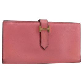 Hermès Portafoglio HERMES Bearn Soufflet in pelle rosa Auth BA13430