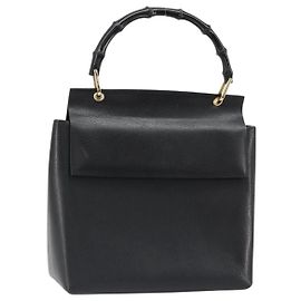 Bolso de mano GUCCI Bamboo de cuero negro y oro 001 1118 1886 Auth 185153