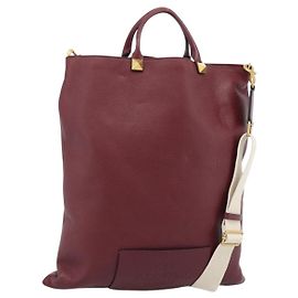 VALENTINO Tote Bag Leder 2way Bordeaux Gold Auth BA13367A