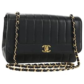CHANEL Mademoiselle Chain Shoulder Bag Lamb Skin Black Gold CC Auth 185097SAM