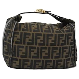FENDI Zucca Canvas Vanity Hand Bag Black Brown Auth 184898