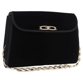 Bolso de Hombro GUCCI con Cadena de Terciopelo Negro y Oro Auth ep14794