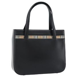 Borsa Burberry in pelle nera argento Auth 185493A