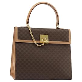 Borsa CELINE Macadam Canvas PVC Pelle Marrone Oro Auth 184975V - Céline