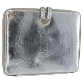 Clutch PRADA in pelle vernice Argento Oro Auth 184773