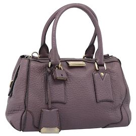 Borsa a mano BURBERRY in pelle viola argento Auth 184978