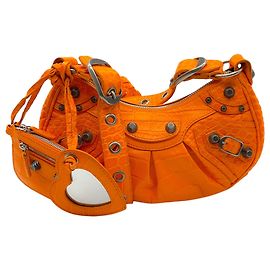 Borsa a tracolla Balenciaga Le Cagole XS in pelle con stampa coccodrillo arancione