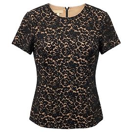 Schwarz kurzärmelige Spitzenbluse Michael Kors Collection