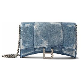 Balenciaga Hourglass Chain Wallet in pelle stampa denim