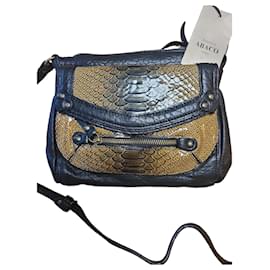 Abaco Black and Mustard Python Print Leather Shoulder Bag