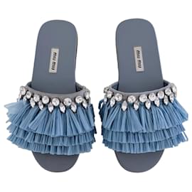 Miu Miu Sandali Rafia Cristalli Azzurro Polvere
