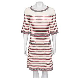 Chanel Kleid mit beige gestreiftem Print - Größe FR36/S gebraucht