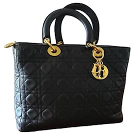 Sac Christian Dior Lady Dior Grand Modèle en Cuir Noir