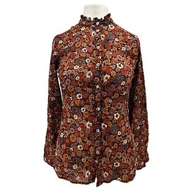 Antik Batik Blumen Bluse Orange Baumwolle