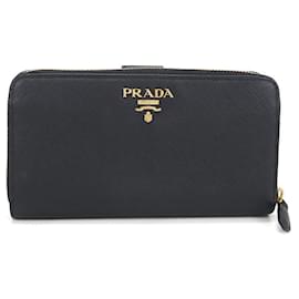 Portafoglio lungo bi-fold in pelle nera Prada