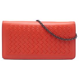 Portafoglio Continental con catena in pelle Nappa Intrecciato arancione Bottega Veneta