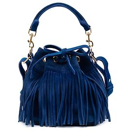 Borsa a secchiello Emmanuelle in scamosciato blu piccolo Saint Laurent