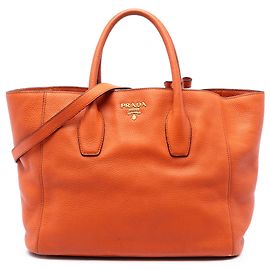 Tote Open Convertible in Vitello Daino arancione Prada
