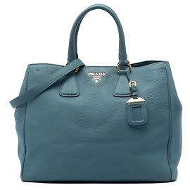 Tote convertible aperto in Vitello Daino blu Prada