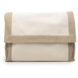 Clutch Tapis de Selle in tela bicolore marrone Hermès