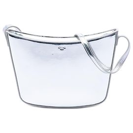Céline Borsa a tracolla Celine Croque in pelle metallizzata argento Medium