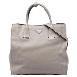 Prada Gray Vitello Daino Open Convertible Tote